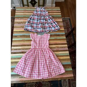 Tahari Girl / Tommy Bahama Sz 7 Gingham Plaid Dress Lined Lot Of 2 Pink Red Blue